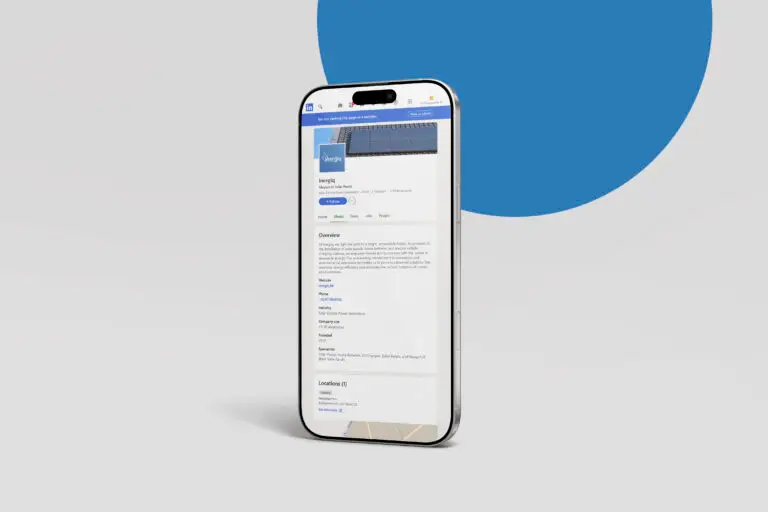 Mockup van een LinkedIn bedrijfspagina van Inergiq, demonstratie van Social Media Beheer en Branding