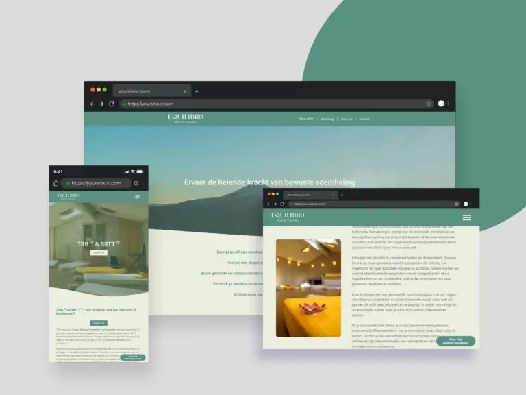 Website laten maken: Website mockup van Equilibro, focus op ontzorging, mooie presentatie en snelle levering.