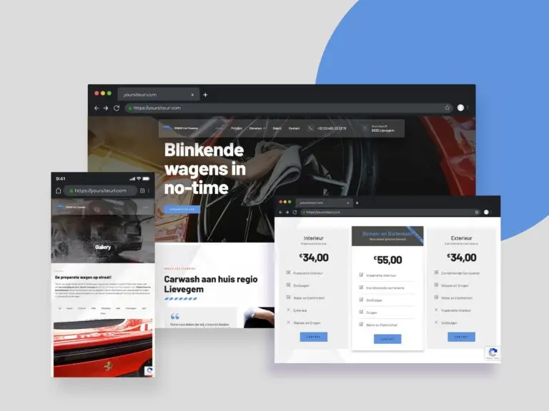 Website laten maken: Mockup van de snel geleverde website van Greg's Car Wash, geoptimaliseerd voor alle platformen.