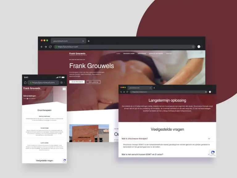 Website laten maken: Professionele en responsieve website mockup voor Kinesist Frank Grouwels, focus op een heldere, ontzorgende presentatie.