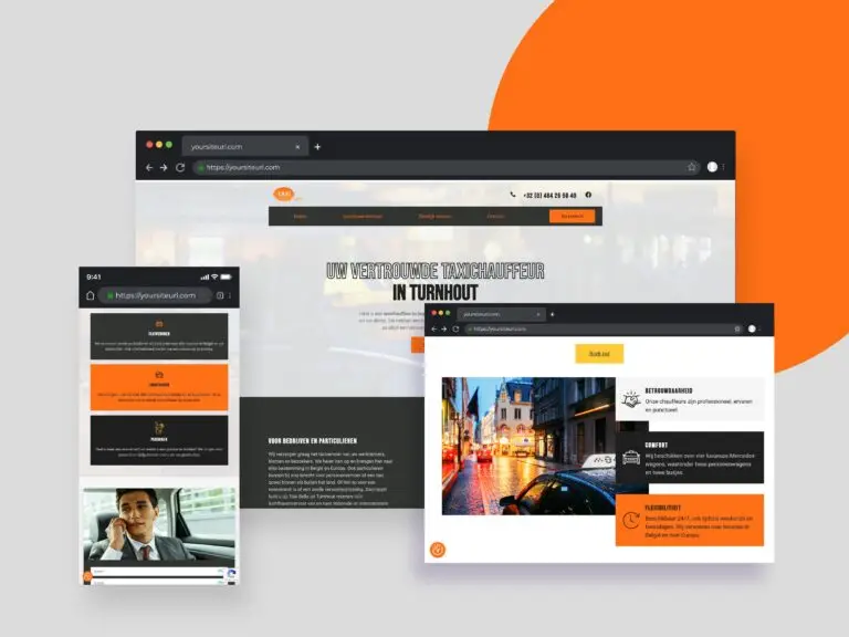 Website laten maken: Mockup van de snel geleverde, responsieve website van Taxi Belle. Geen gedoe, direct online.